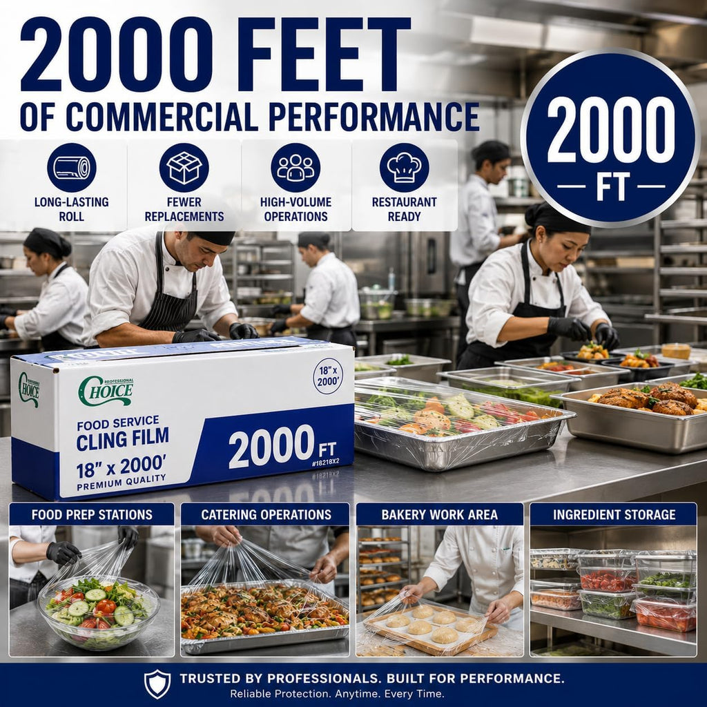 18" x 2000' Heavy Duty Food Service Plastic Wrap with Serrated Cutter