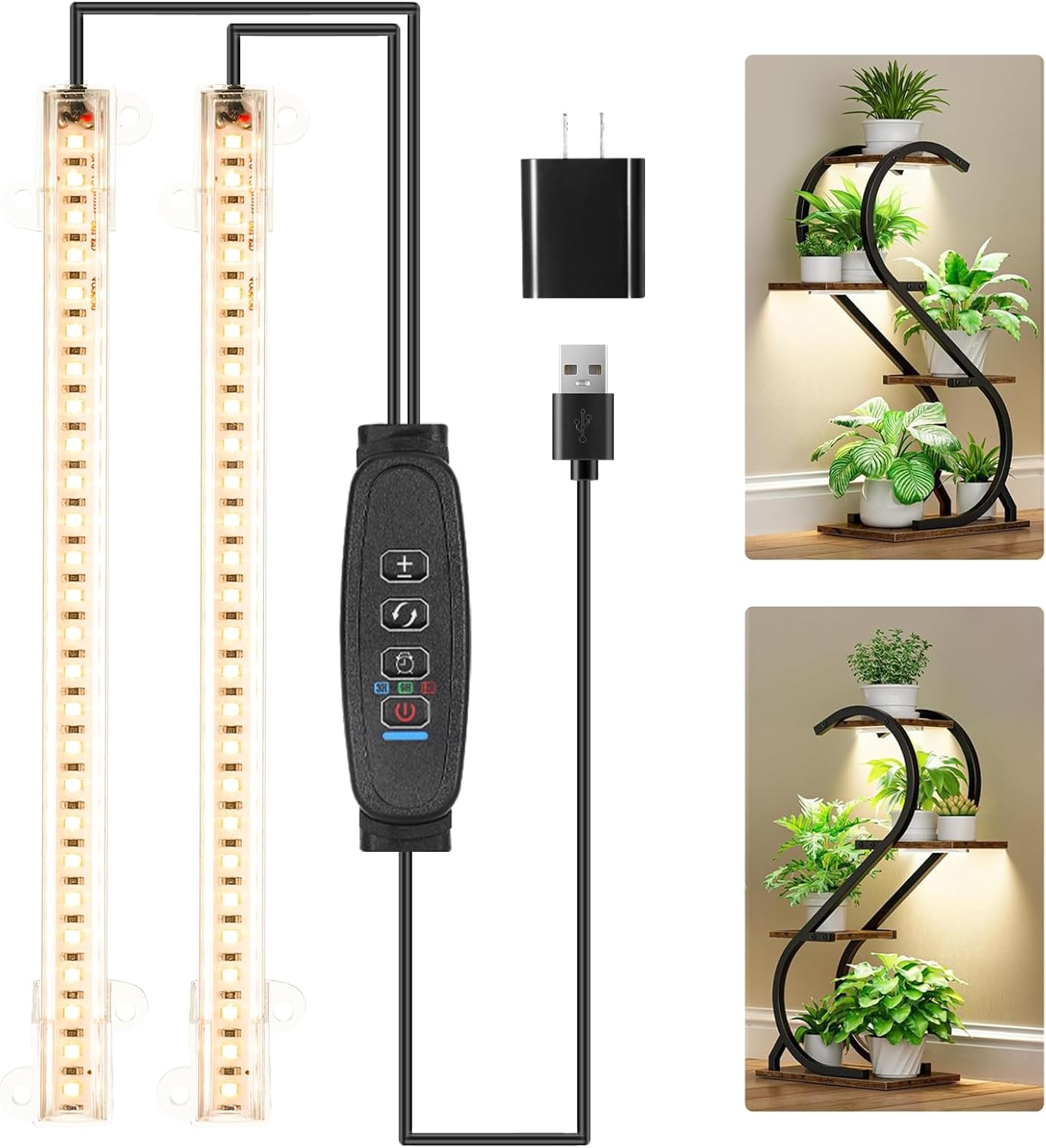 8.6'' Mini LED Grow Light Strips, Full Spectrum 3000K, 52 LED Plant Light with 3/9/12H Timer, 10 Dimmable Levels for