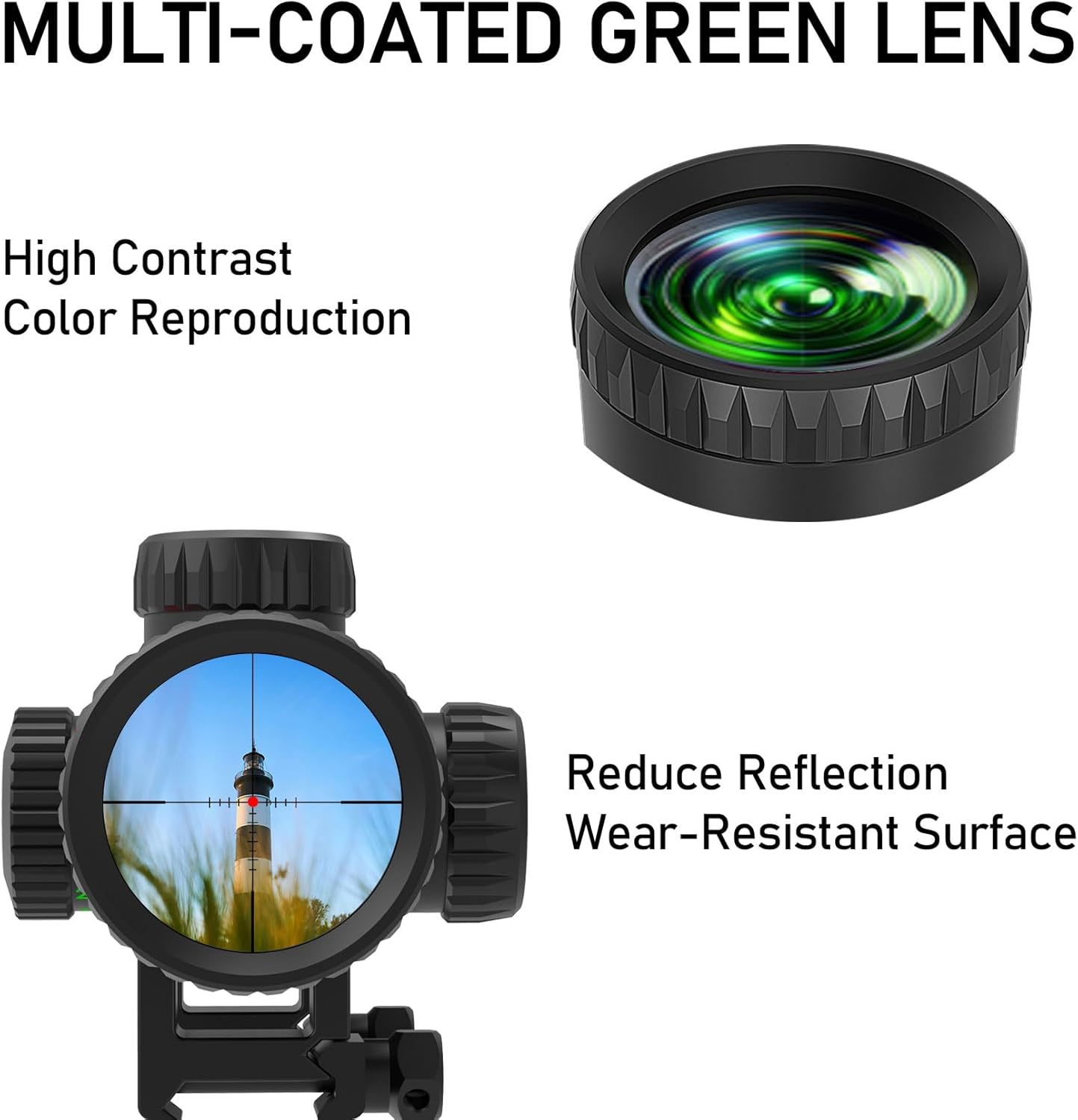 1.2-6x24 Rifle Scope,MOA Reticle,Clear Green-Coated Lens,Tactical Compact LPVO, R/G Dual-Color with 5 Levels