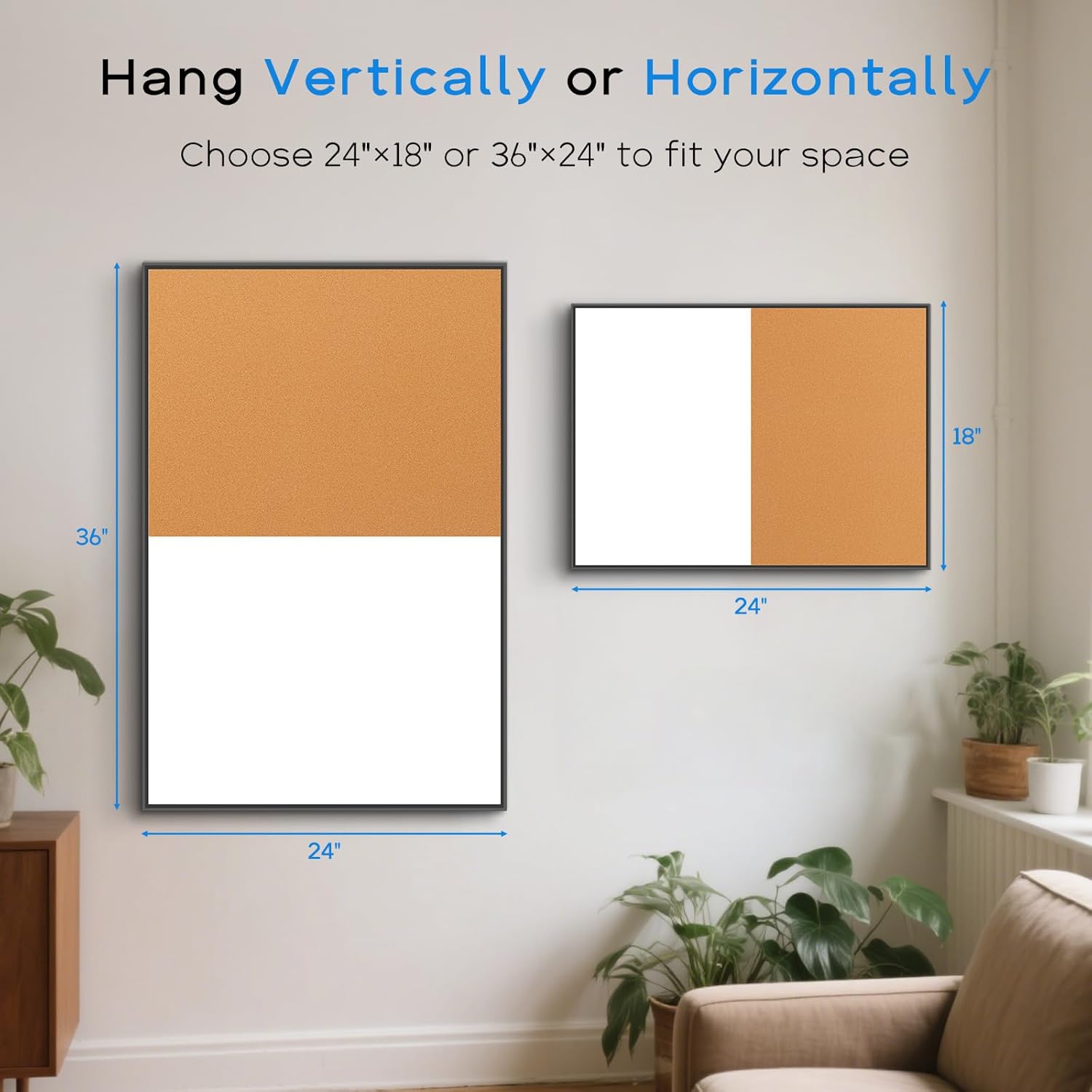 White Board Cork Board Combo, 24" x 18" Magnetic Dry Erase Board & Corkboard for Wall, Bulletin Board Vision Board