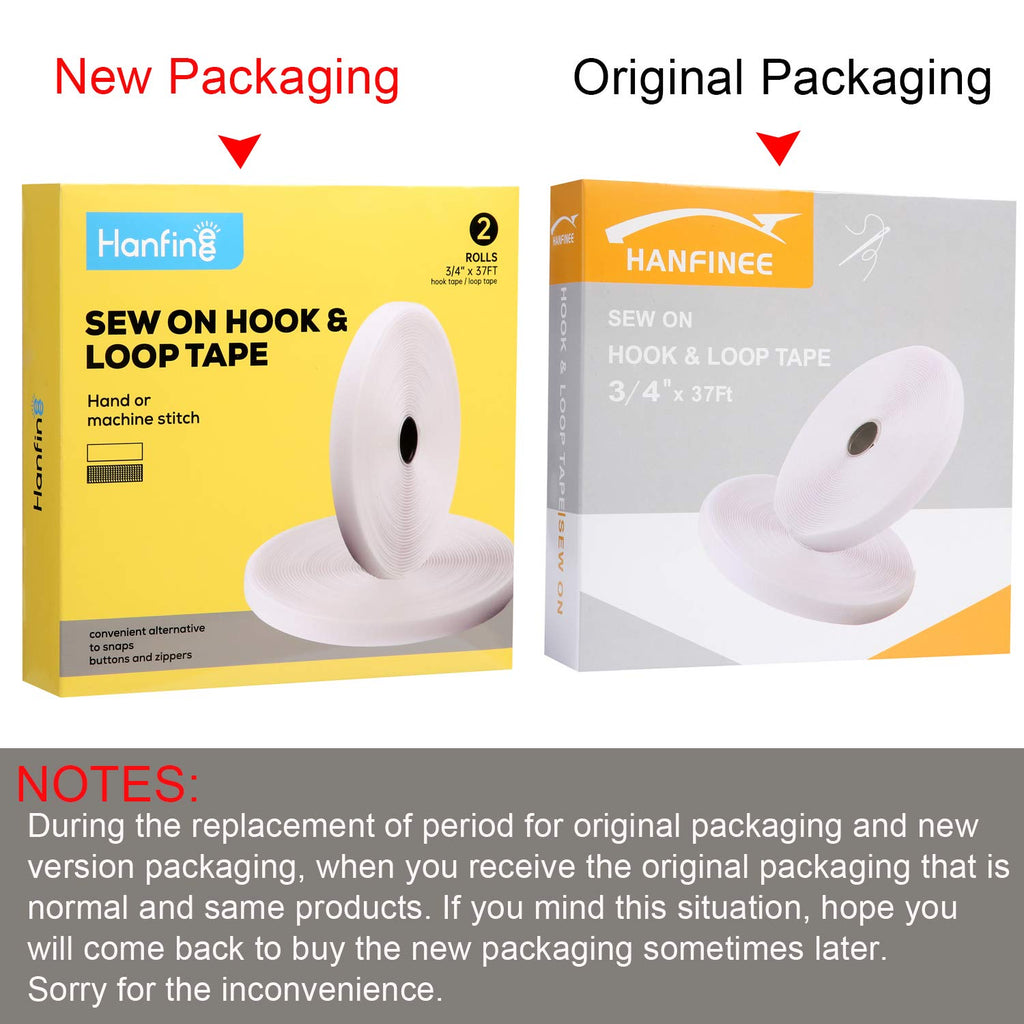 3/4 Inch Width Sew on Hook and Loop Tape, White, 37ft