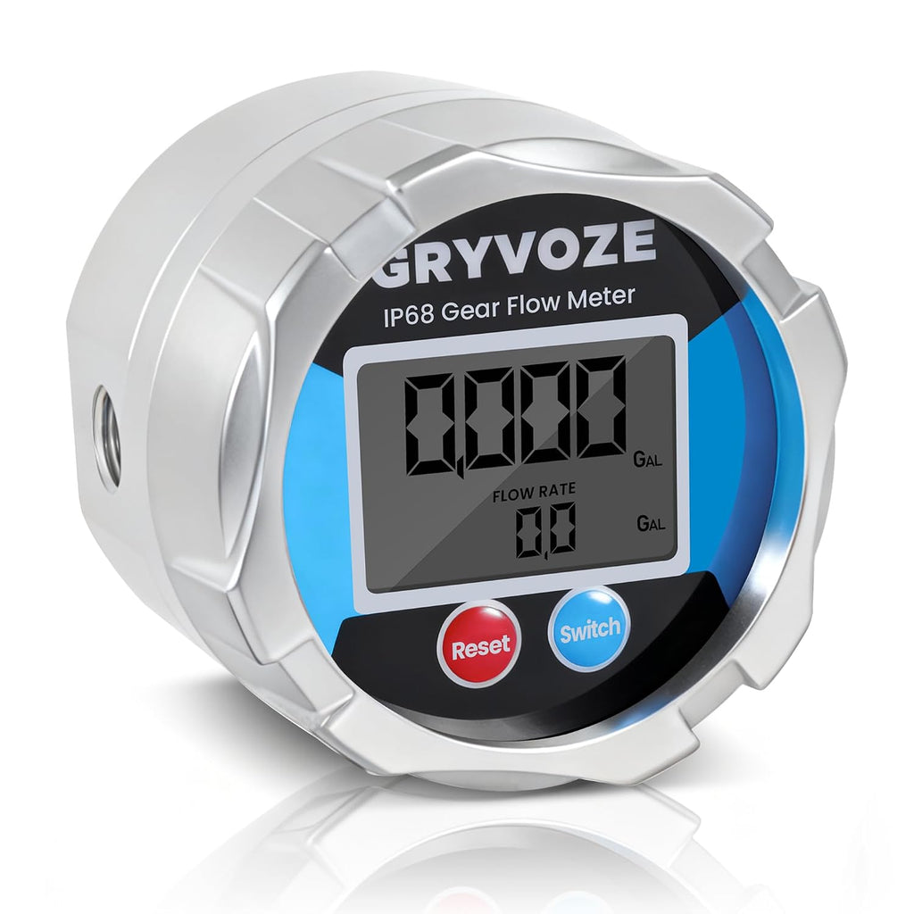 1/2 in NPT Digital Gear Flow Meter, 0.05-6.6 GPM, 0.5% Accuracy