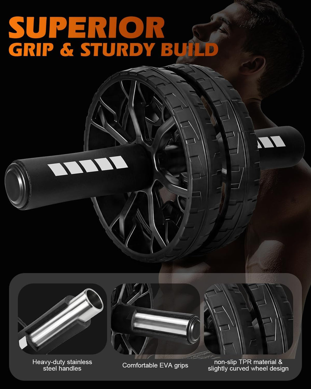 Upgraded Ab Roller Wheel, Abdominal Core Workout Equipment for Home Gym with Knee Pad, Full Body Strength Training