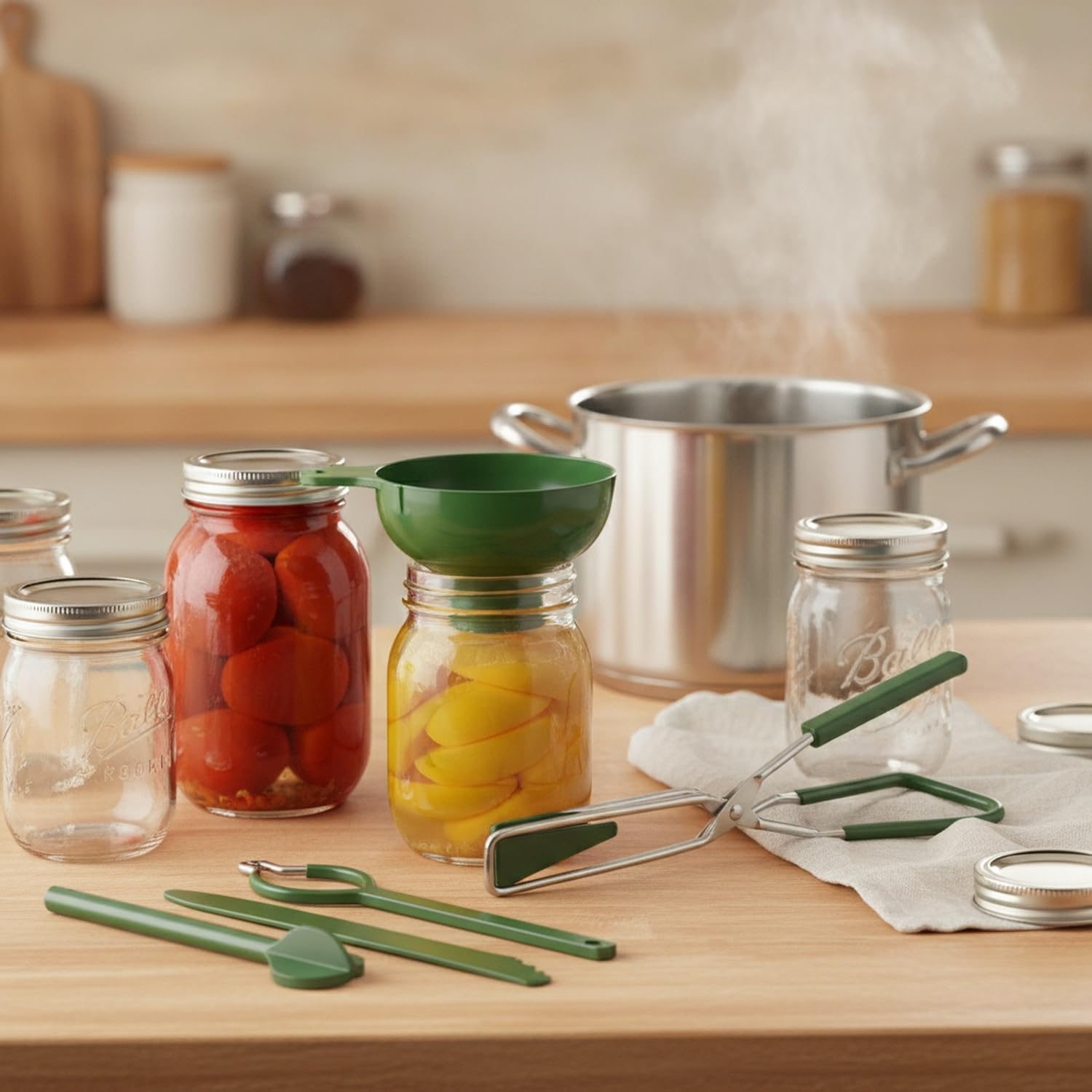 7-Piece Canning Tool Set for Home Food Preservation, PP Plastic Kit with Jar Lifter, Funnel, and Magnetic Lid Wand