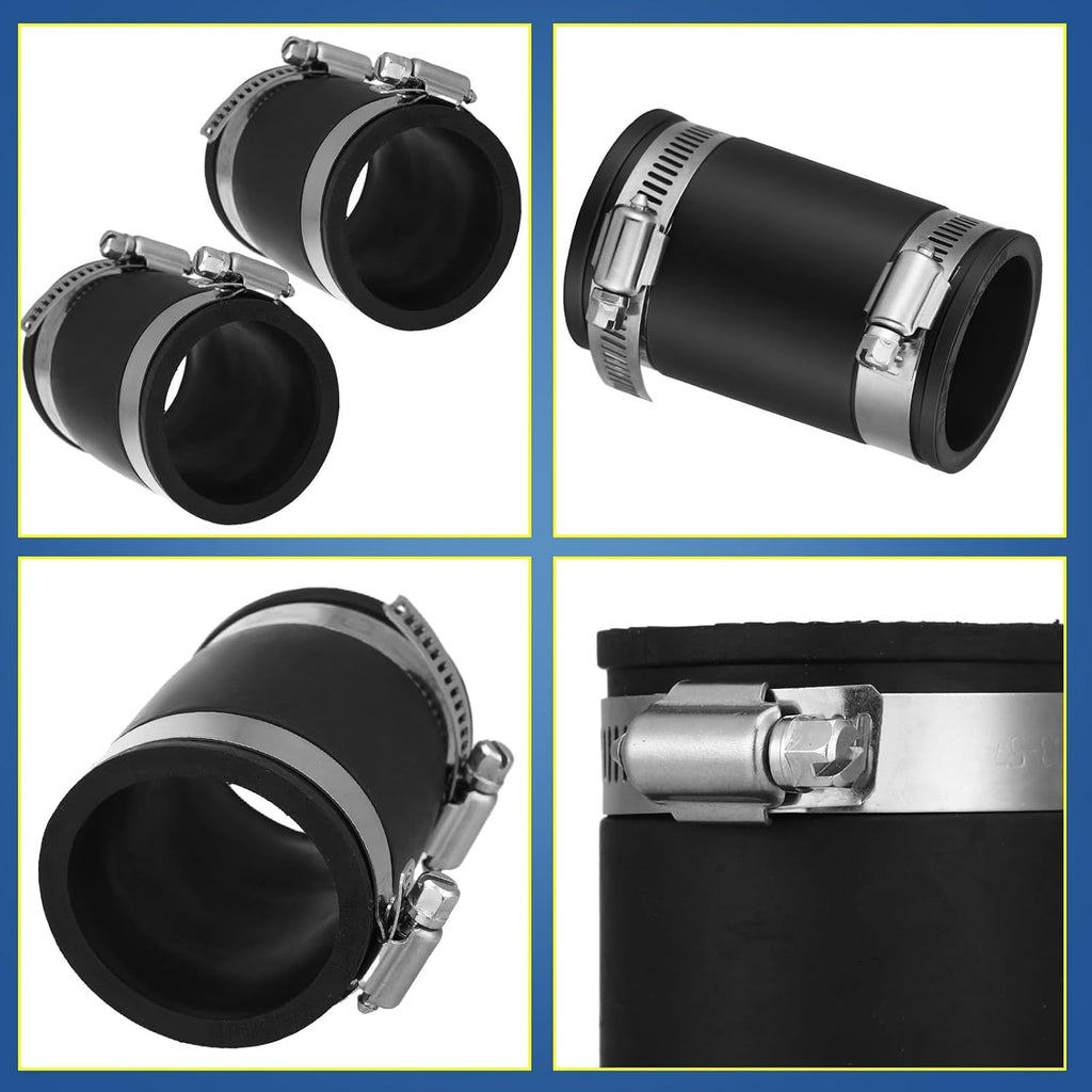 2 Pcs 1 Inch Flexible TPE Coupling with Stainless Steel Clamps