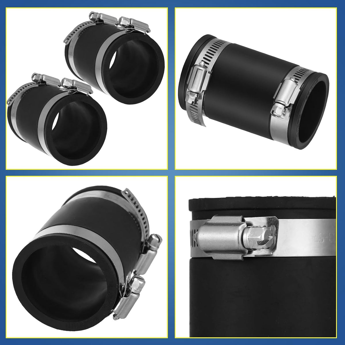 2 Pcs 1 Inch Flexible TPE Coupling with Stainless Steel Clamps