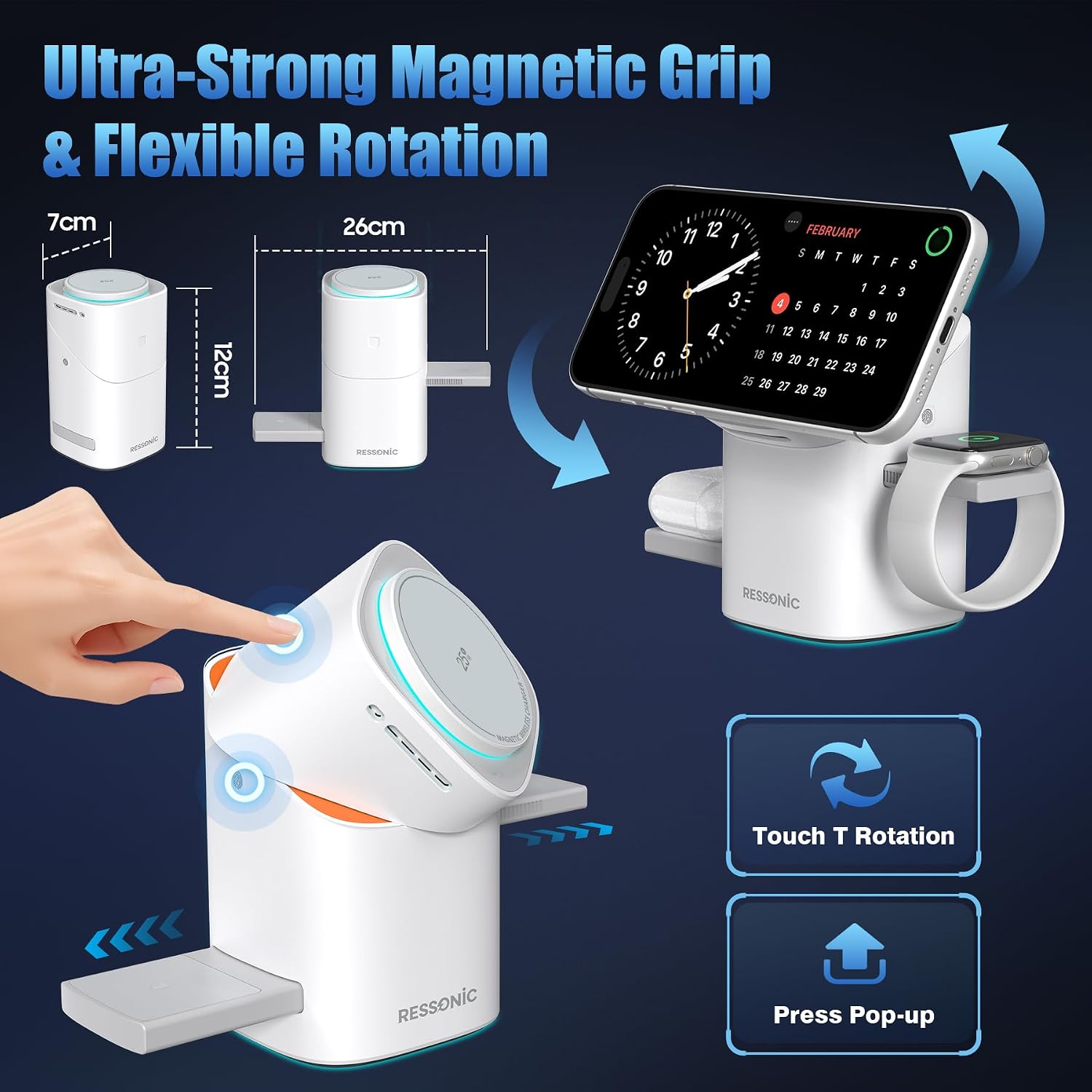 3 in 1 Wireless Charging Station for Apple & Samsung, 25W Fast Magnetic Wireless Charger Stand for Magsafe iPhone