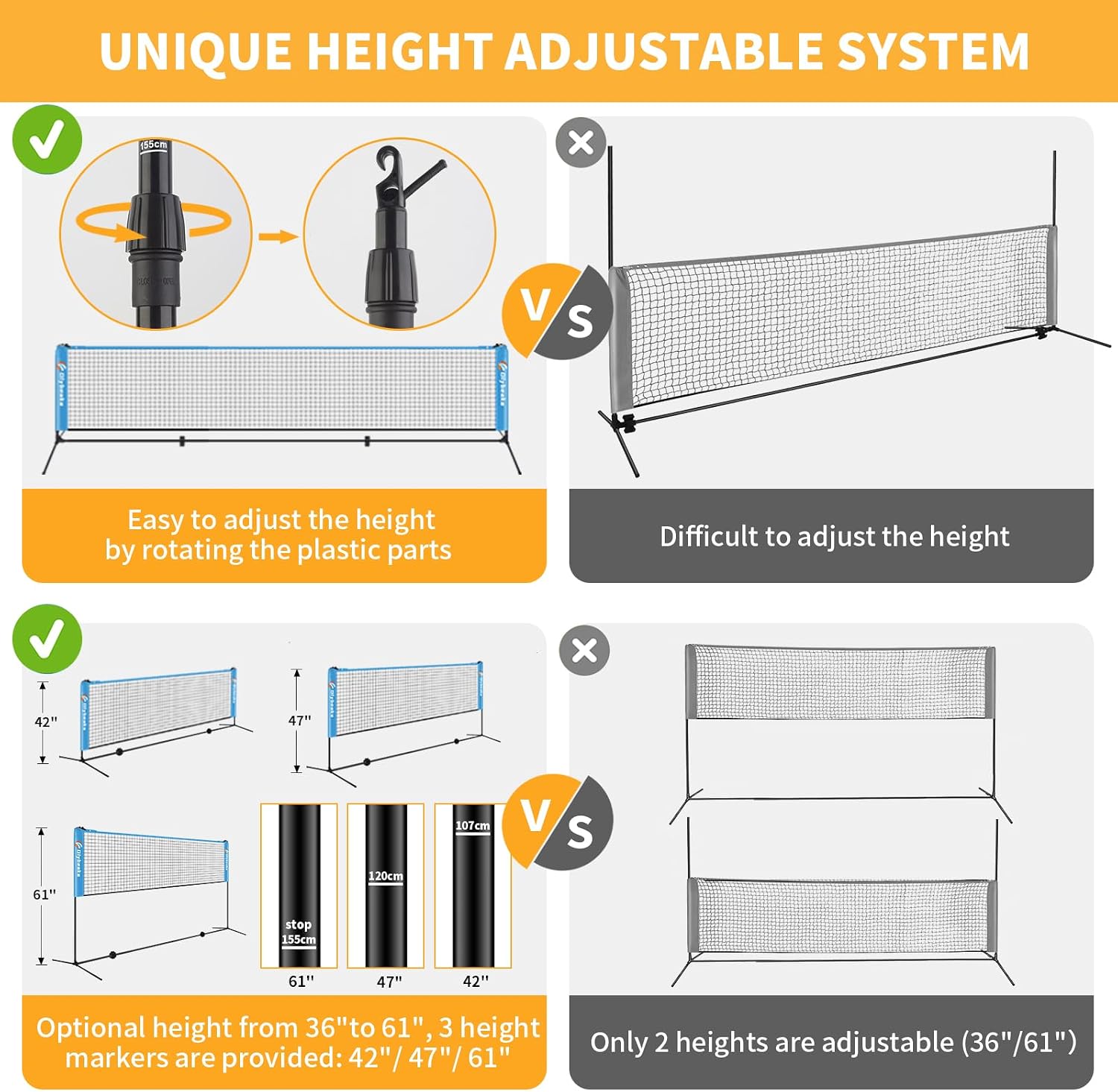 All-in-one Portable Badminton & Pickleball Net Set for Backyard Driveway | with Height Adjustable Poles, Durable Net