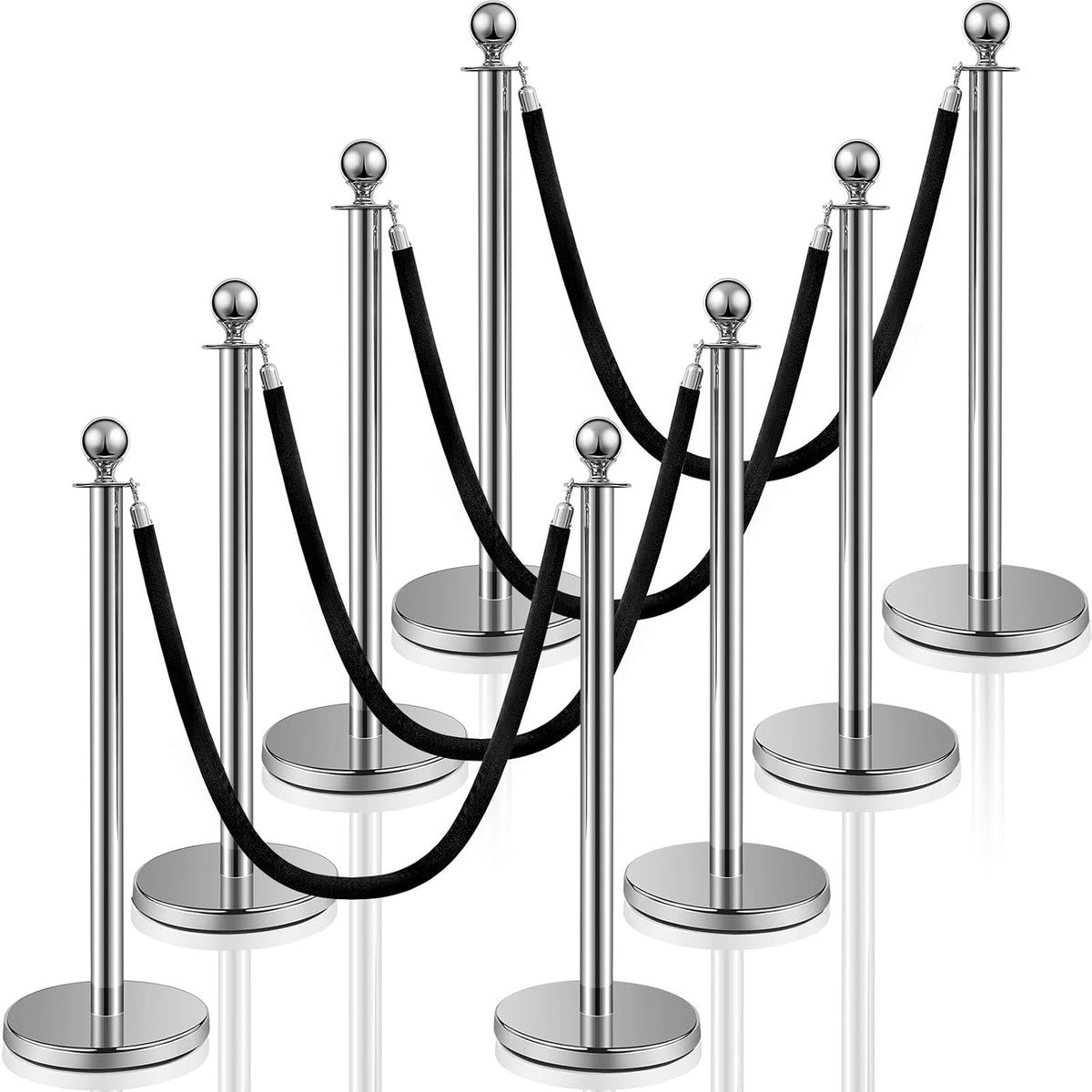 8 Pcs 2026 Wedding Stanchions and Velvet Ropes Set, Silver