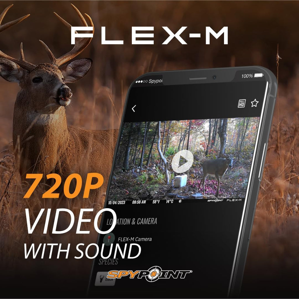 Flex-M Solar Bundle - Cellular Trail Camera with Solar Panel, Best in Hunting Accessories, No WiFi Needed, GPS, Night
