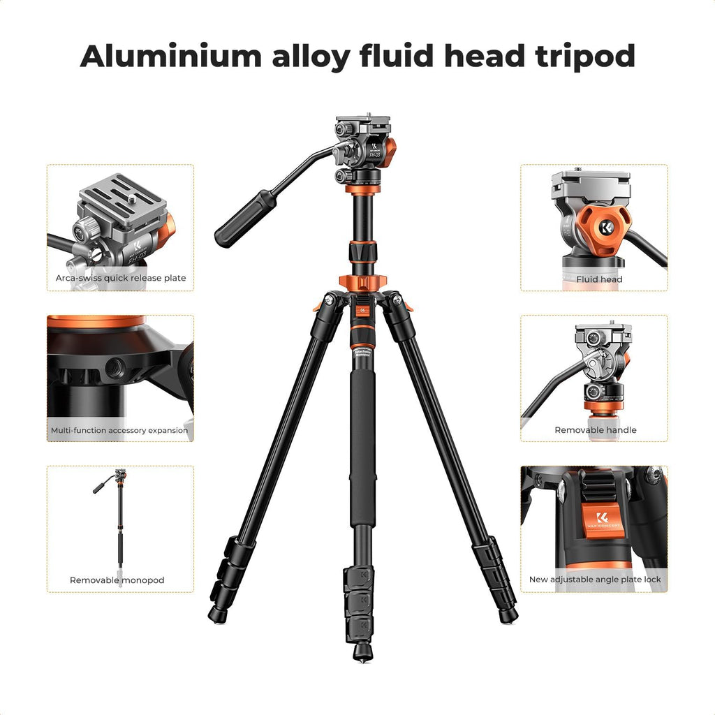 83" Camera Video Tripod for DSLR | Compact Aluminum, 360° Panorama Fluid Head, Travel, Video, Live Streaming