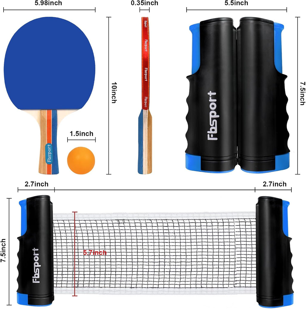 Ping Pong Paddle Set, Table Tennis Set with 4 Rackets and 8 Balls, Retractable Net with Storage Bag - Pingpong Paddle