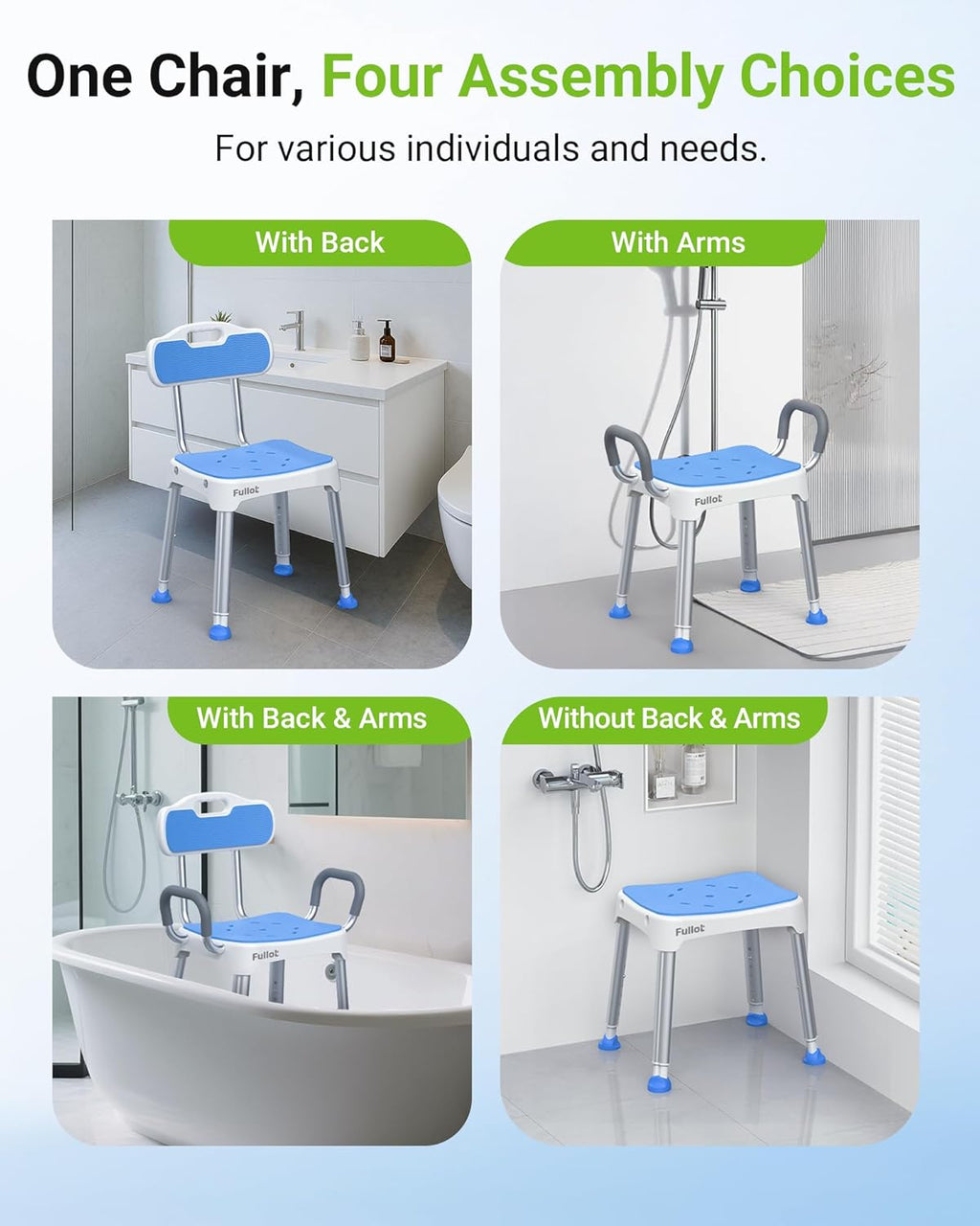 Widened Shower Chair for Inside Shower with Padded Back & Arms,400 lbs Heavy Duty & Adjustable Shower Chair for