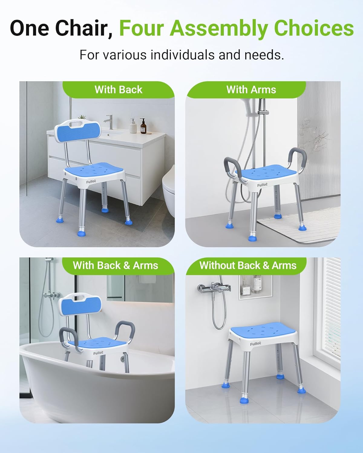 Widened Shower Chair for Inside Shower with Padded Back & Arms,400 lbs Heavy Duty & Adjustable Shower Chair for