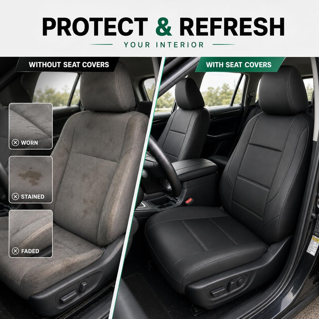 GIANT PANDA Front Truck Seat Covers for Dodge Ram 1500 2500 3500 2003-2026 Limited Laramie Big Horn Crew Cab& Quad Cab,Faux Leather Black