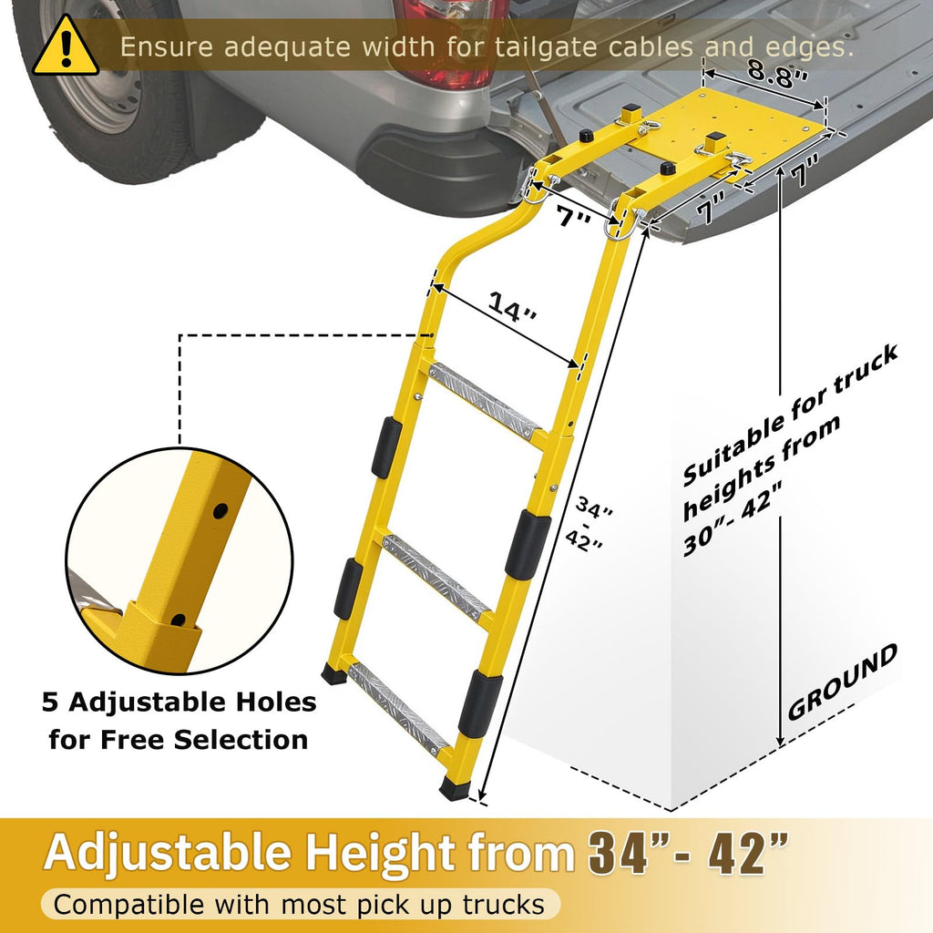 Tailgate Ladder for Pickup Trucks, Adjustable 34-42 Inch Truck Bed Step