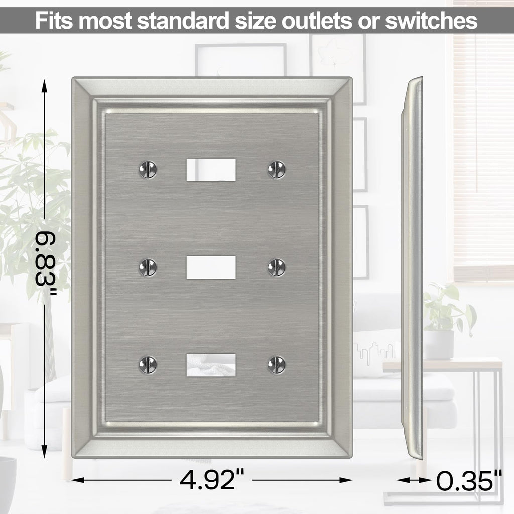 Metal Wall Plate for Electrical Outlets, Applicable to Triple Toggle