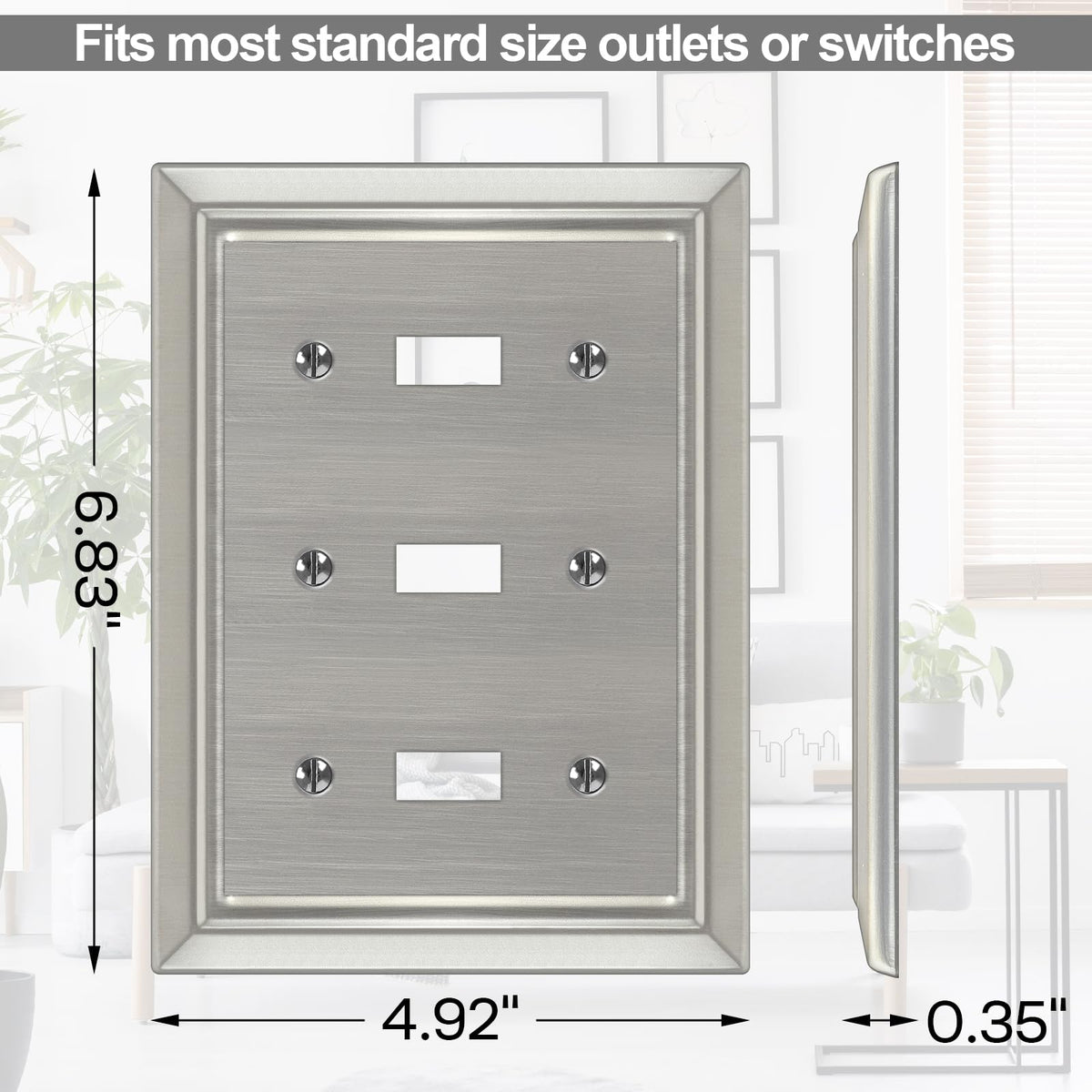 Metal Wall Plate for Electrical Outlets, Applicable to Triple Toggle