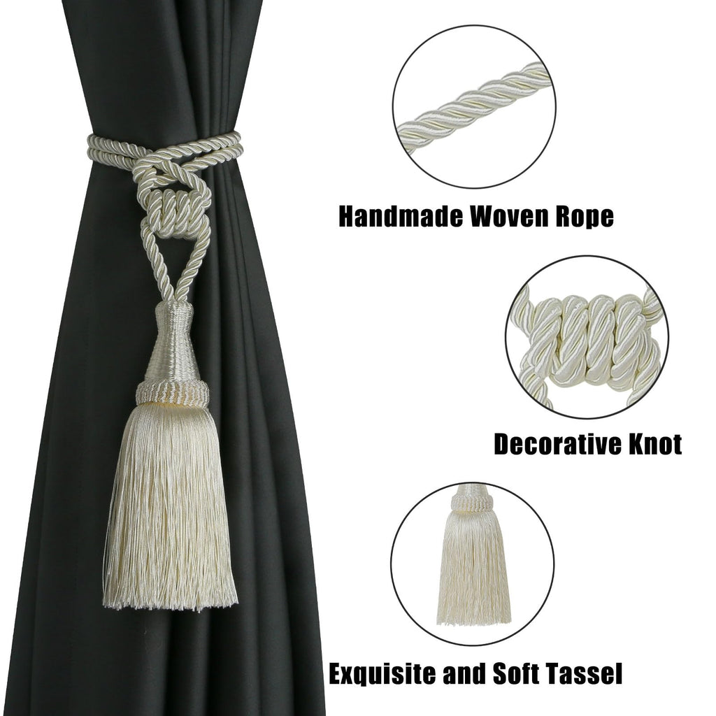 2 Pack Tassel Curtain Tiebacks Handmade Holdbacks (Cream)