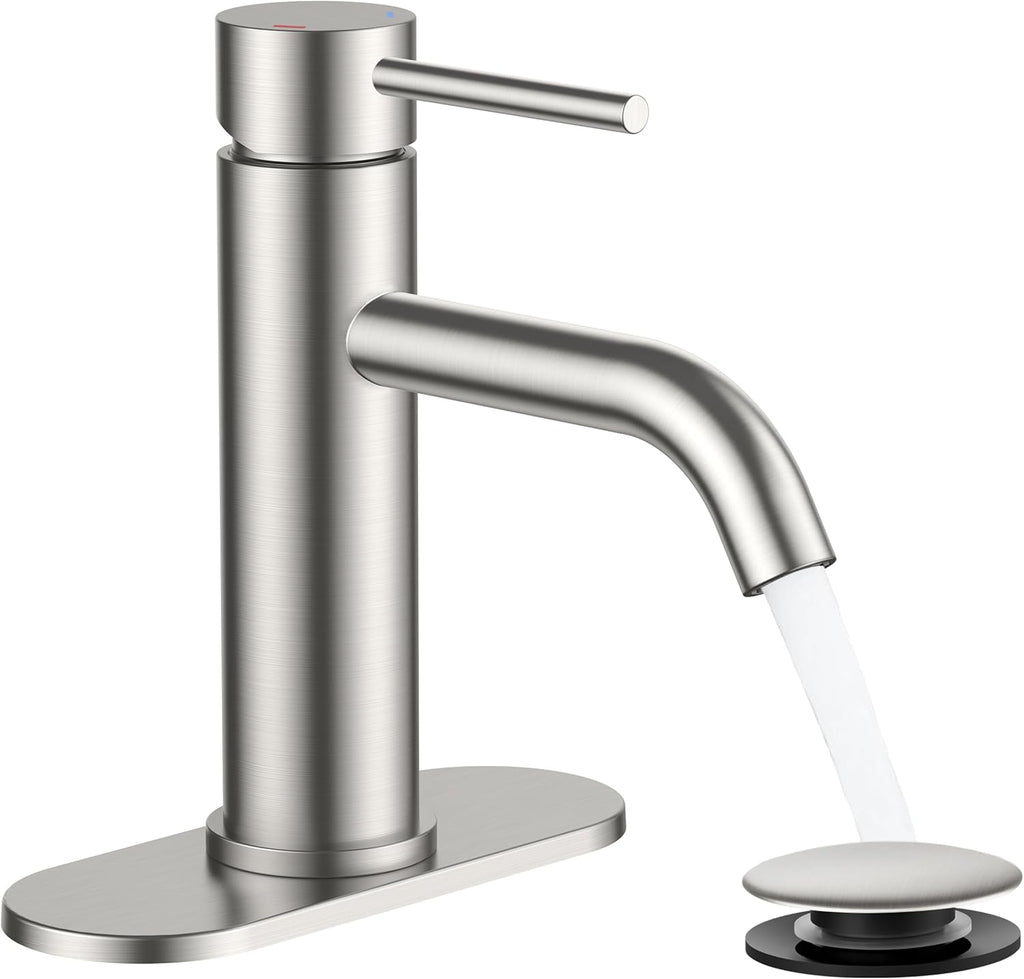 Bathroom Faucet 1 Hole, Single Handle Sink Faucets Brushed Nickel