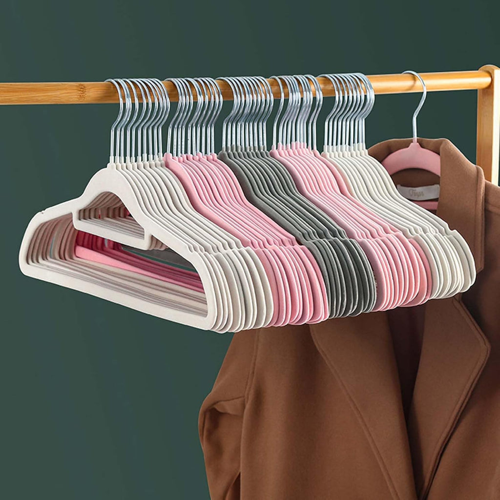 Velvet Clothes Hangers Set, Space-Saving Flocked Hangers for Shirts, Jackets, Coats, Non-Slip Velvet Hangers with