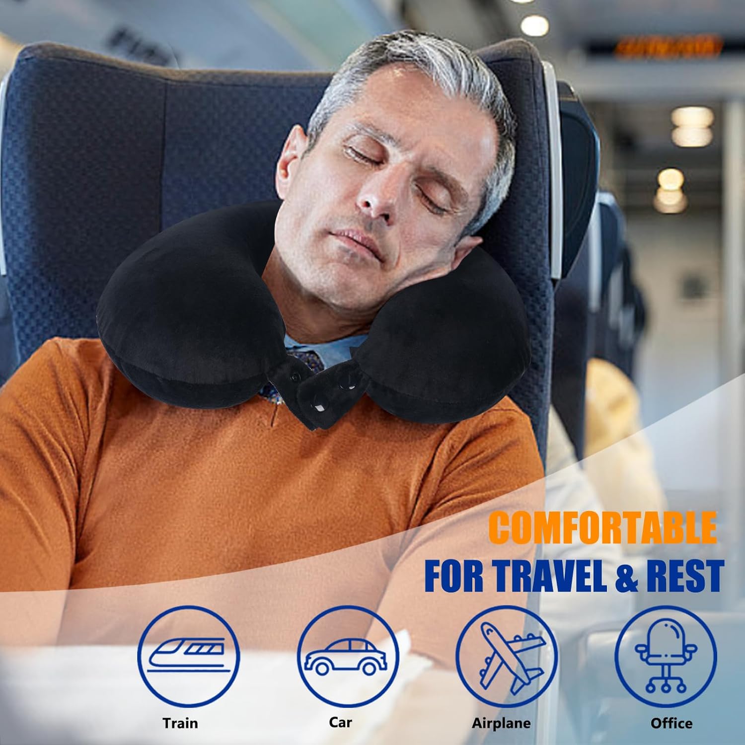 Travel Pillow 100% Pure Memory Foam Travel Neck Pillow, Airplane Pillow for Traveling、Car、Home、Office，Washable