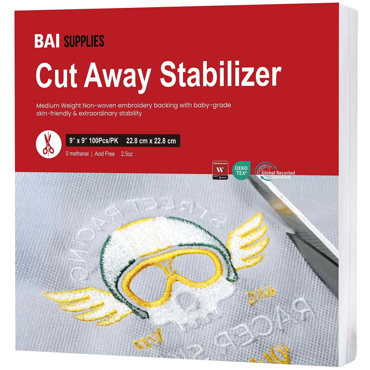 Cut Away Stabilizer for Machine Embroidery 9"x9" 100 Sheets