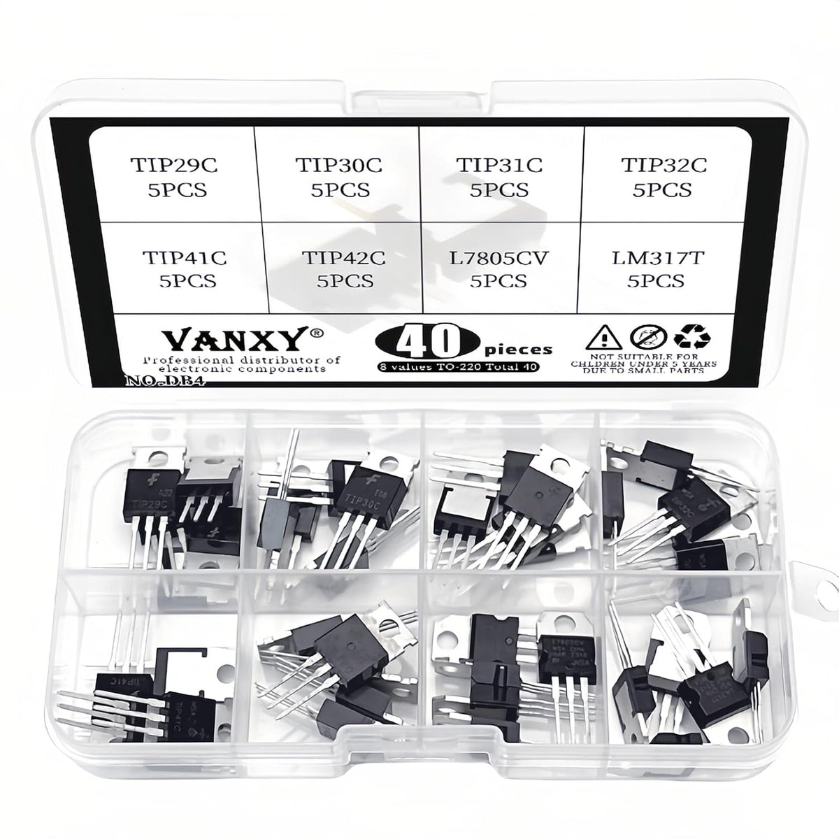 40PCS 8Values TIP29C TIP30C TIP31C TIP32C TIP41C TIP42C L7805CV LM317T