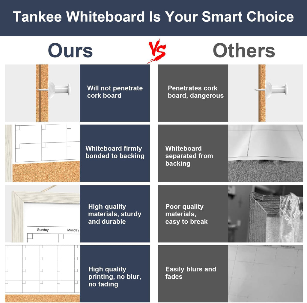 Calendar Whiteboard for Wall, TANKEE 17x13 Inches Whiteboard Calendar Cork Board Combo, Small Magnetic White Board