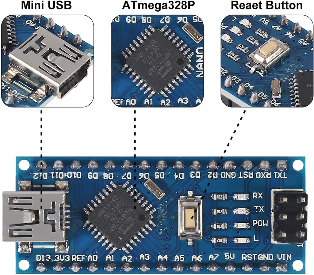 1 Set Mini for Nano V3.0 ATmega328P Micro Controller Board Module with USB Cable and for Nano V3.0 Expansion IO Shield Board Expansion Board for Arduino