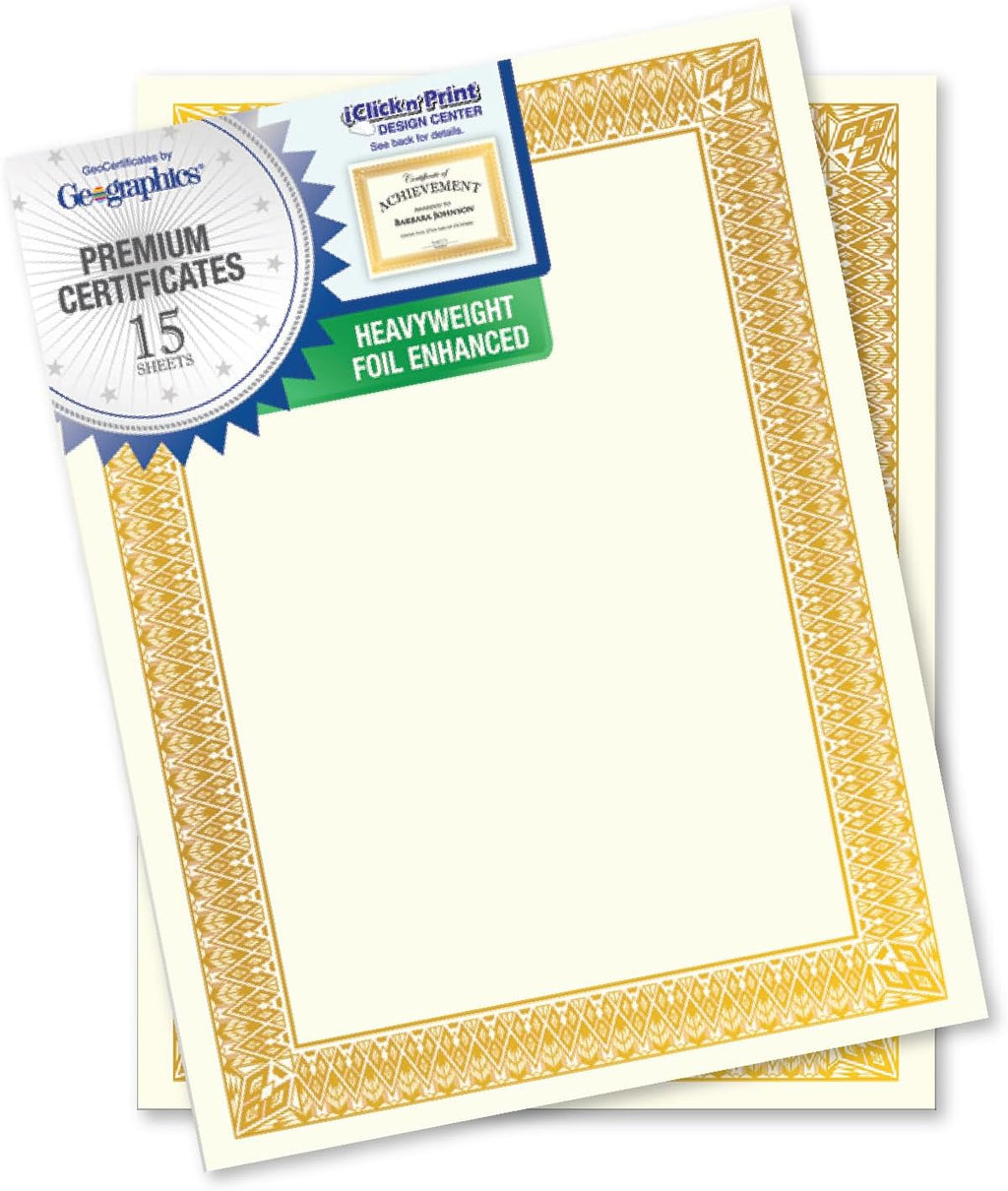 Rome Gold Foil Certificate Paper, 8.5″ x 11″, 15 Sheets, 65 lb Ivory Cover Award Certificates