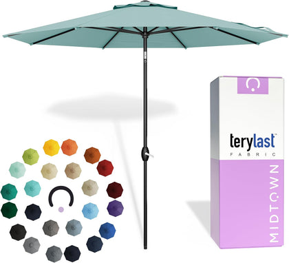 10-Year-No-Fade 9 Ft Patio Umbrella with Terylast Fabric, Auto-Tilt Aluminum Frame and 8 Reinforced Ribs for Deck
