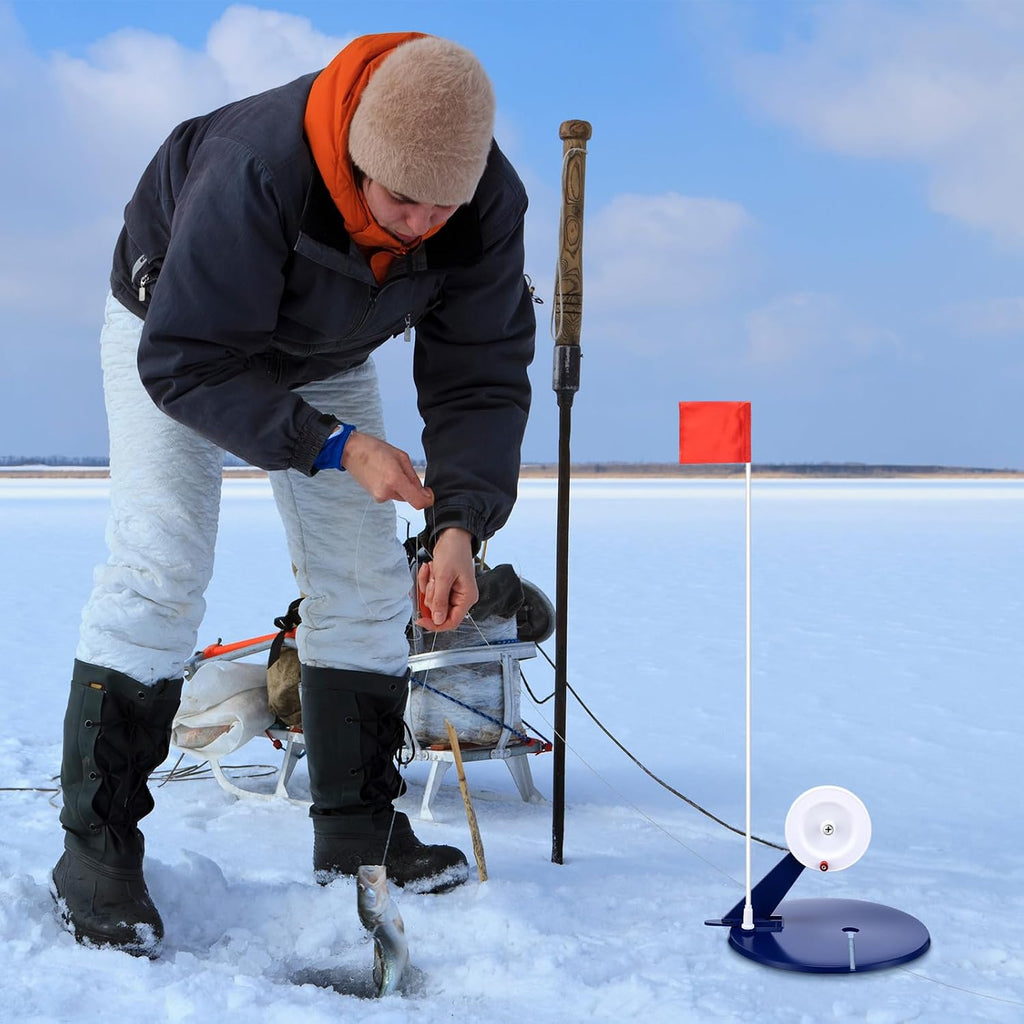 2 Packs Ice Fishing Tip-ups Flag Marker Rod with Portable Pole Flags for Tip-up Anglers Accessory Ice Fishing
