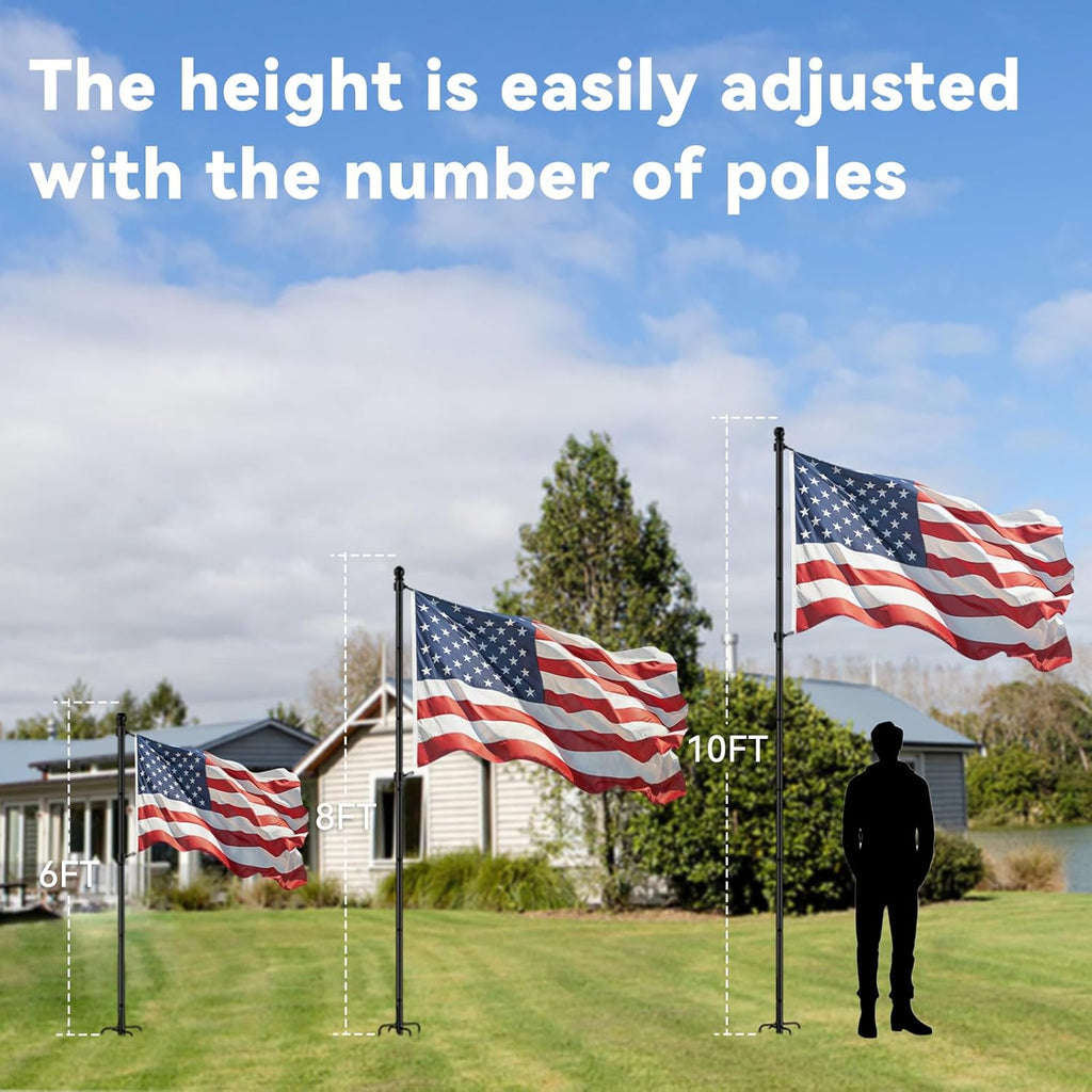 10 FT Flag Pole in Ground, Heavy Duty Flag Pole Holder for Outside House with 5 Pronges Base, Extra Thick Flag Pole