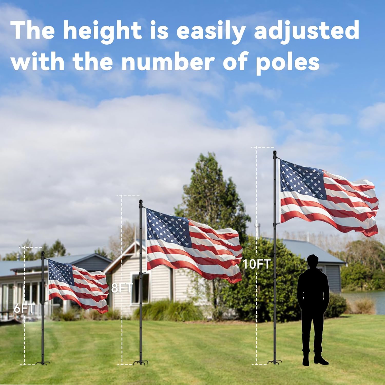 10 FT Flag Pole in Ground, Heavy Duty Flag Pole Holder for Outside House with 5 Pronges Base, Extra Thick Flag Pole