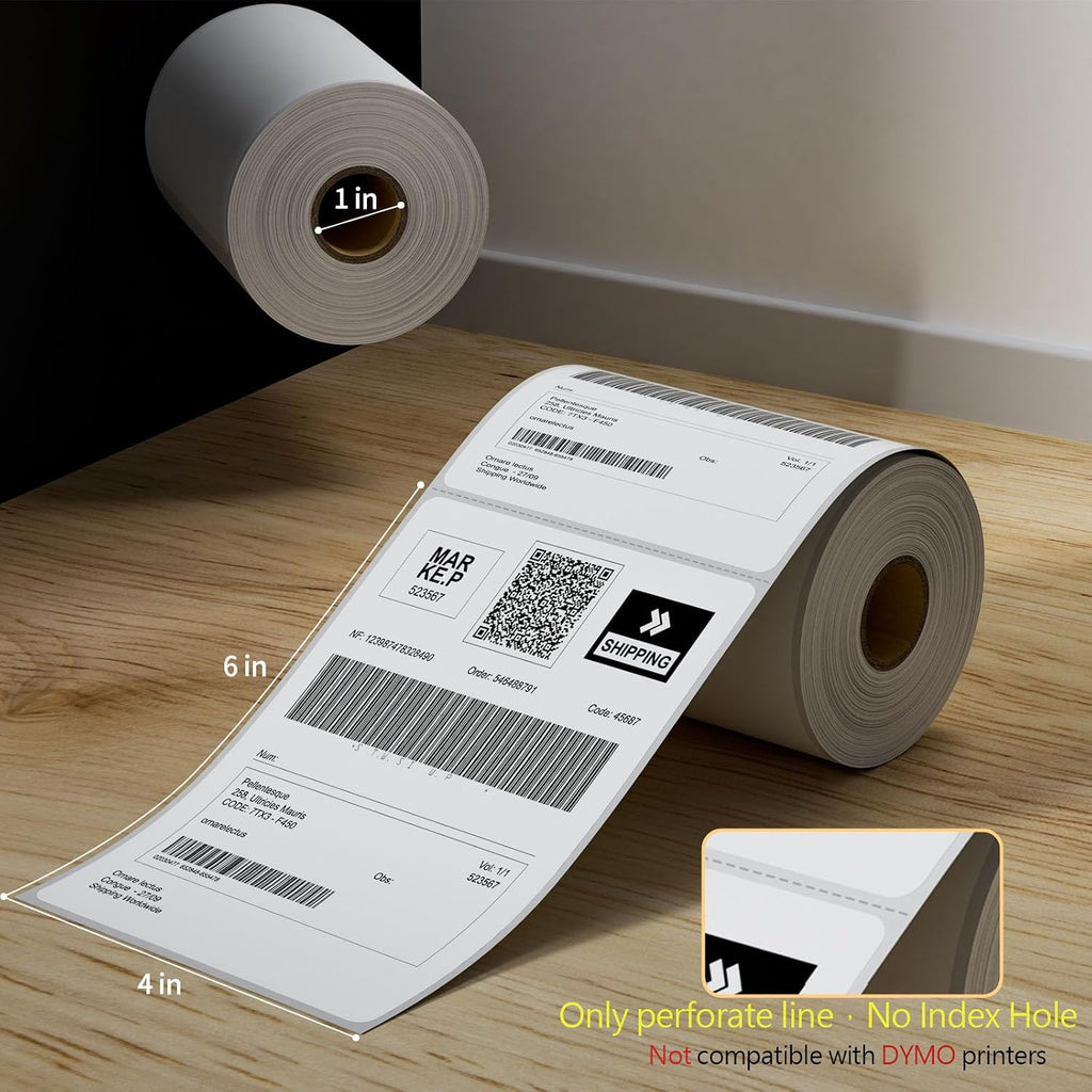 2 Rolls 4" x 6" Direct Thermal Printer Label, 250 Labels/Roll, Total 500 Thermal Shipping Labels, Strong Adhesive