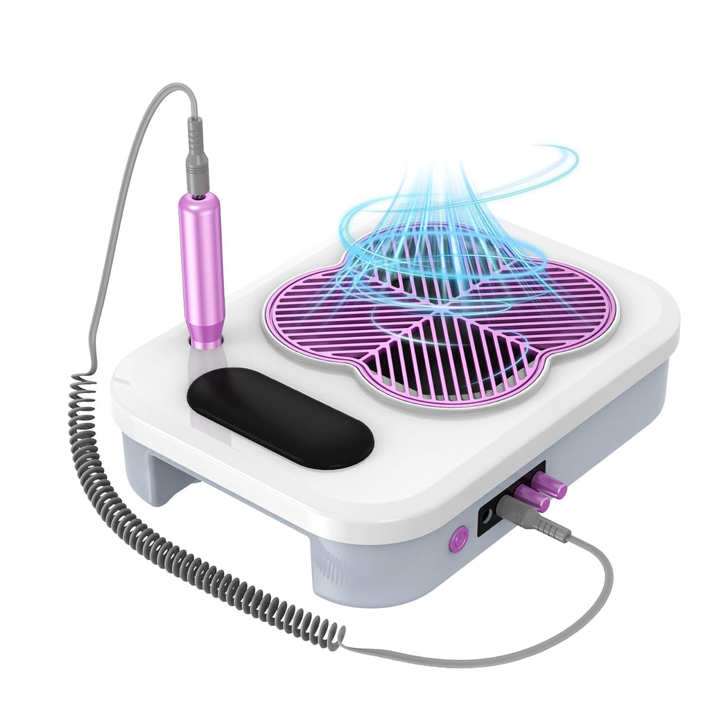 3-in-1 Nail Dust Collector with Electric Nail Drill & UV LED Lamp - Low Noise Nail Dust Vacuum with Reusable Filter &
