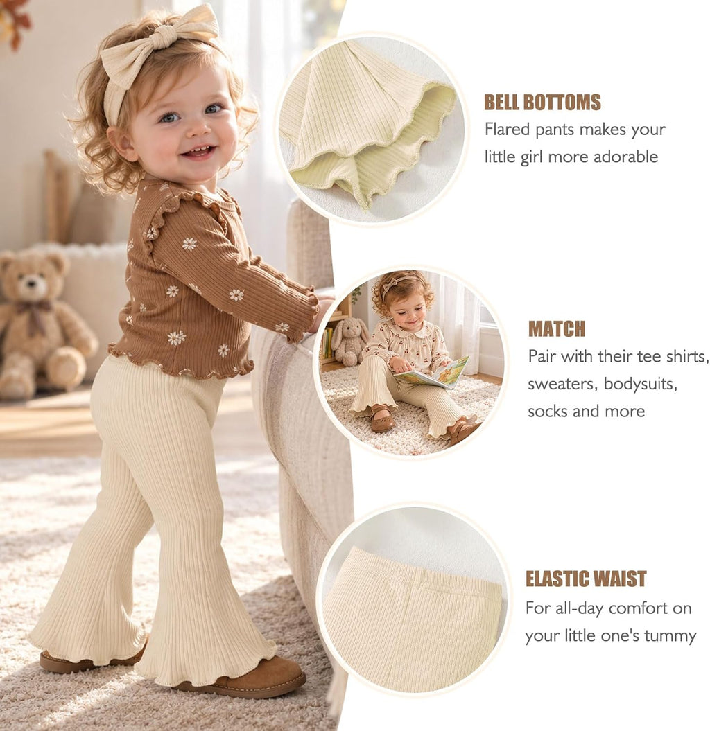 Baby Girl Flare Pants 3 Pack Ribbed Toddler Bell Bottoms 6M-3T