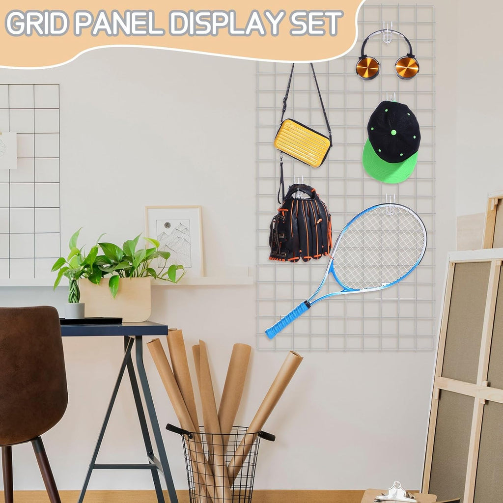 6 Pcs Commercial Grade Gridwall Panels for Display, Heavy Duty Wire Grid wall Display Rack Metal wall Mount Grid with