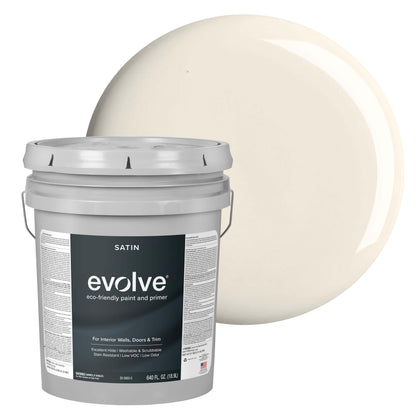 Interior Paint & Primer, Satin (Coconut Cream), 5 Gallon – Available in 50+ Colors, One-Coat Coverage, Excellent