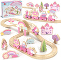Wooden Train Set for Girls, Pink Unicorn Train Set | Princess and Castle Pieces for Imaginative Play, Compatible with