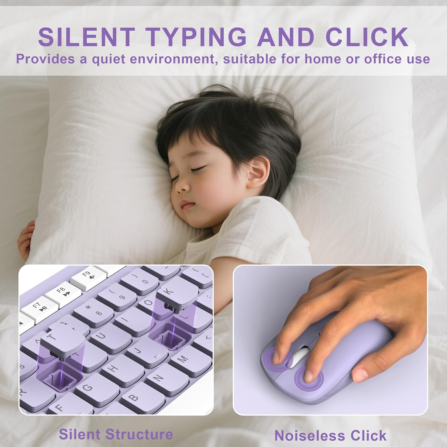 Wireless Keyboard and Mouse Combo, Full-Sized Keyboard and Adjustable DPI Mouse, Wireless Keyboard and Mouse (Purple)