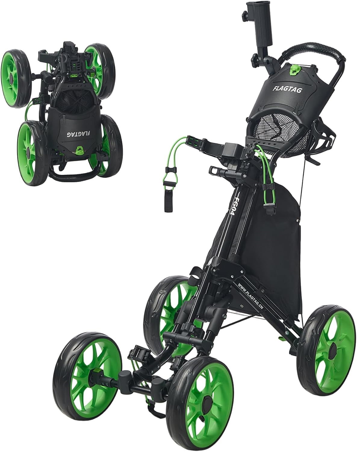 Golf Push Cart 4-Wheels,Folding Golf Cart, Golf Pull cart with Cup Holder,Umbrella Holder,Cooler Bag, Foldable with