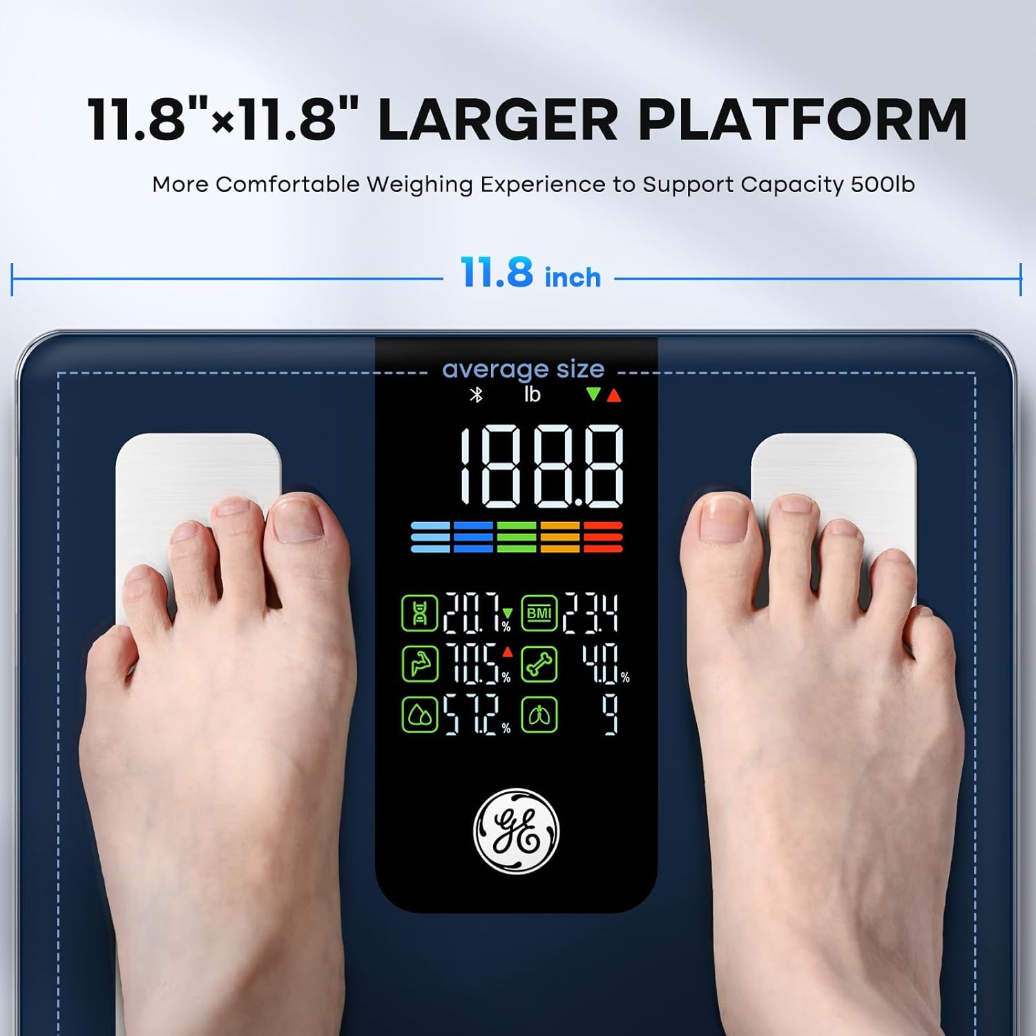Smart Scale for Body Weight, BMI, Fat, Muscle Mass, Digital Bathroom Scales 500lbs Bluetooth 11.8" Large Platform