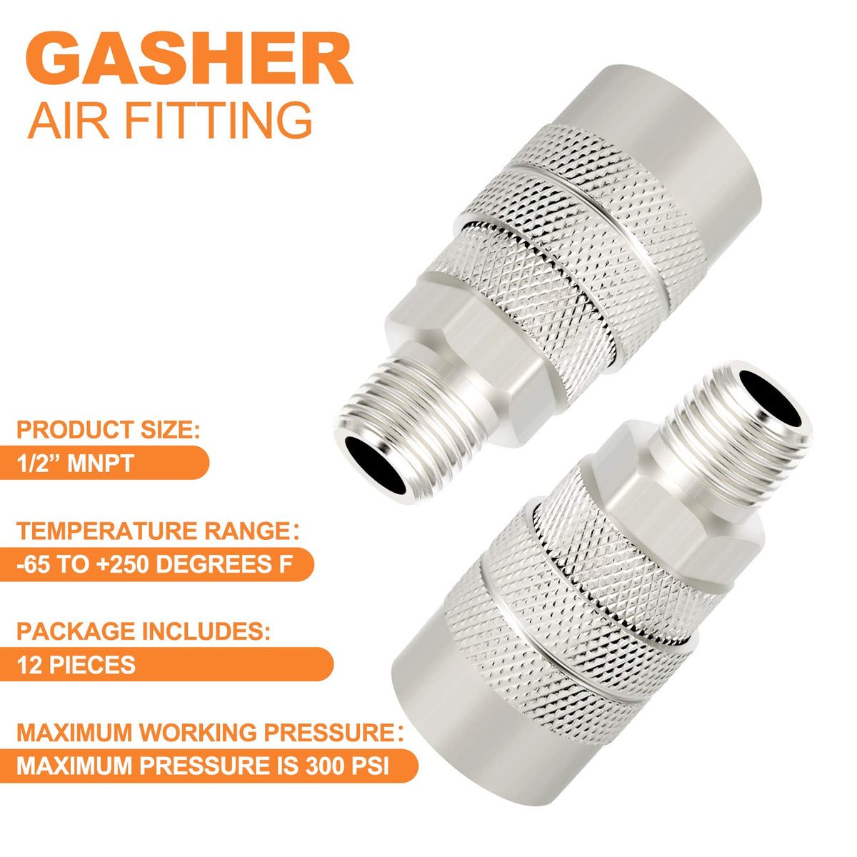 GASHER 12PCS 1/2-Inch Male Industrial Coupler,1/4 Basic Flow Quick Connect Air Coupler