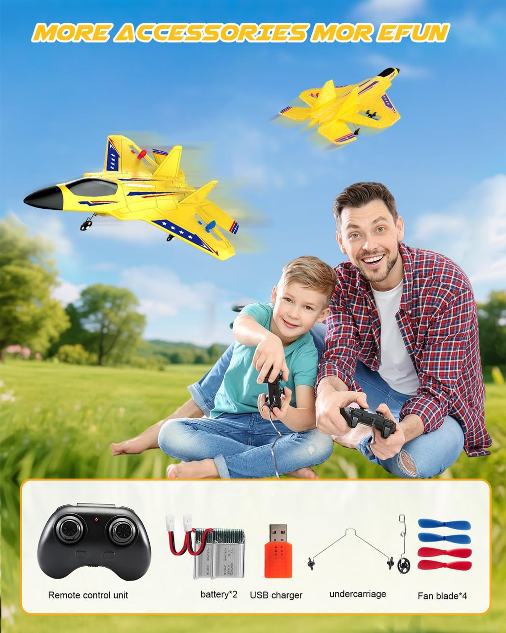 F22 RC Plane Easy to Fly Foam Jet Toy Gift for Kids Beginner, Yellow | 2.4GHz, 2CH, Gyro Stabilizer, LED Light, 2