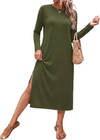 Long Sleeve Midi Dresses for Women with Pockets