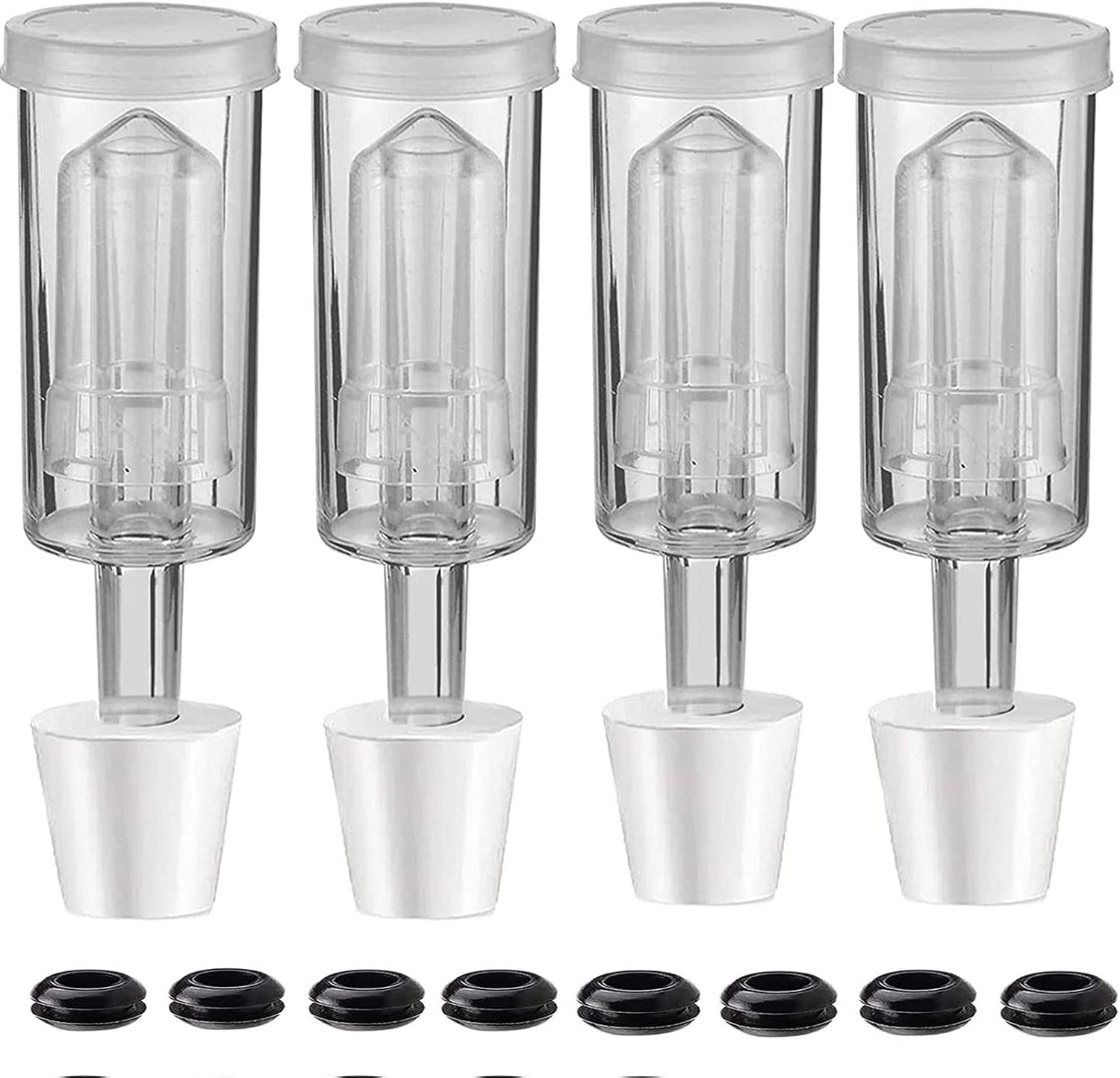 3-Piece Airlock 4 Pack with 4PCS #6 Stopper and 8PCS Grommets, Fermentation Airlock Beer Wine Kombucha Brewing