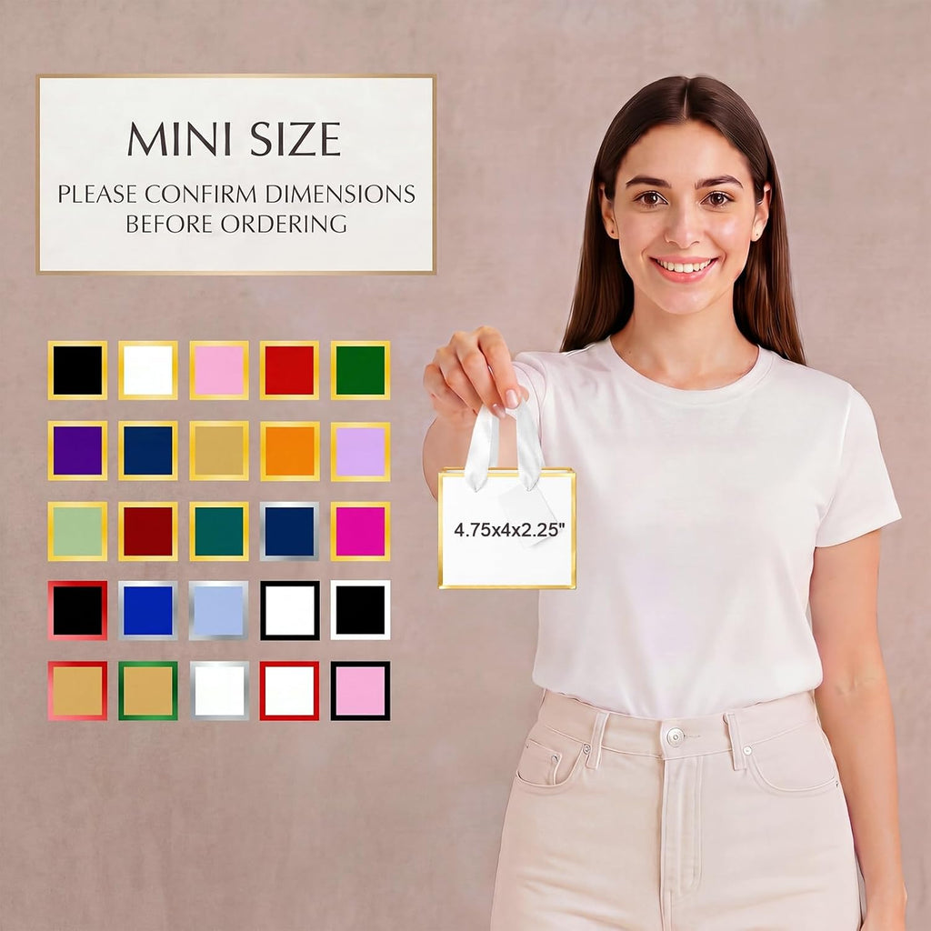 50 Pcs Mini Metallic Paper Gift Bags with Handle, White, Silver