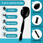 8.5" Black Plastic Serving Spoons for Buffet, Bulk 36 Count, Heavy Duty Disposable Spoon, Large Plastic Serving